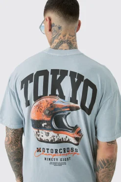 Tall Oversized Tokyo Back Print Overdye T-shirt | BoohooMAN UK