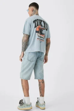 Tall Oversized Tokyo Back Print Overdye T-shirt | BoohooMAN UK