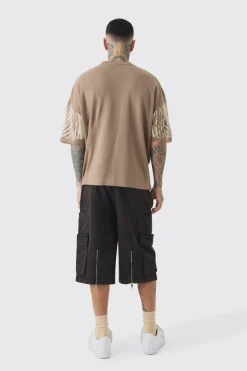 Tall Oversized Tonal Abstract Drawing Knitted T-shirt | BoohooMAN UK