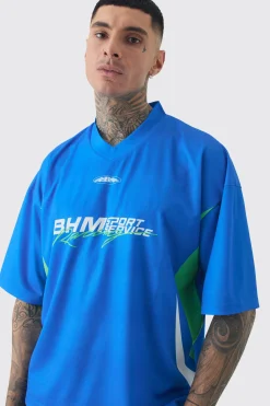 Tall Oversized V Neck Mesh Moto Printed T-shirt & Short Set | BoohooMAN UK