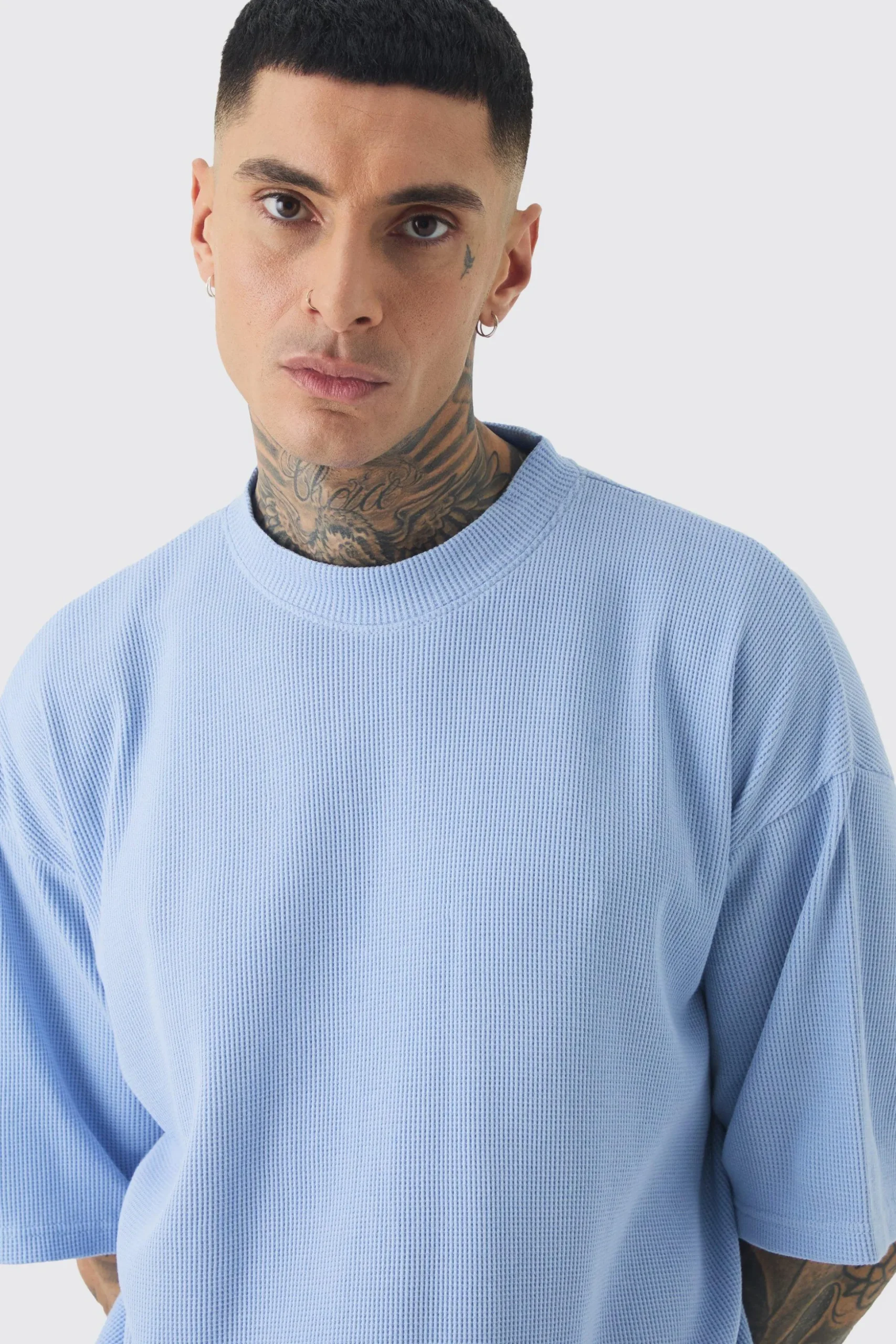 Tall Oversized Waffle T-shirt & Cargo Short Set | BoohooMAN UK