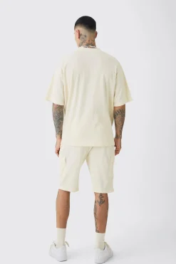 Tall Oversized Waffle T-shirt & Cargo Short Set | BoohooMAN UK