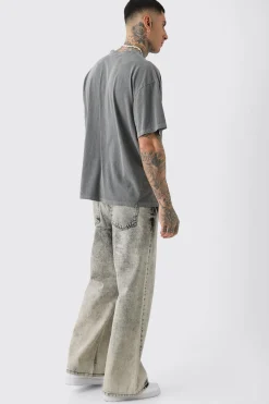 Tall Oversized Washed Pour Homme Print T-shirt | BoohooMAN UK
