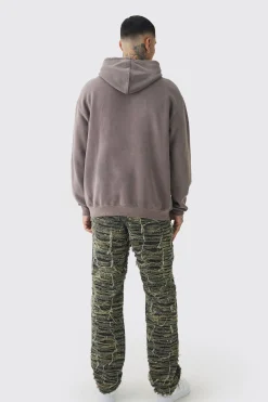 Tall Oversized Washed Wyoming Print Hoodie | BoohooMAN UK