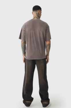 Tall Oversized Washed Wyoming Print T-shirt | BoohooMAN UK