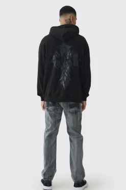 Tall Oversized Worldwide Gothic Cross Print Hoodie | BoohooMAN UK