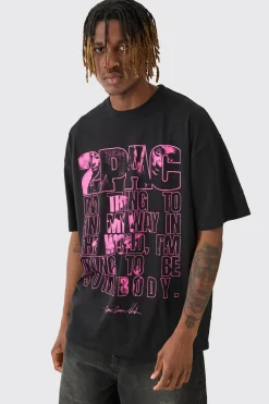Tall 2Pac Printed License T-shirt In Black | BoohooMAN UK