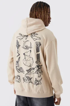 Tall Patchwork Tattoo Print Oversized Hoodie | BoohooMAN UK