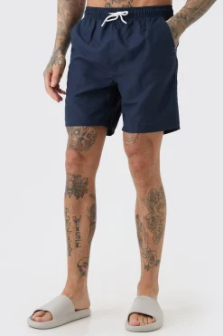 Tall Plain Mid Length Swim Short | BoohooMAN UK
