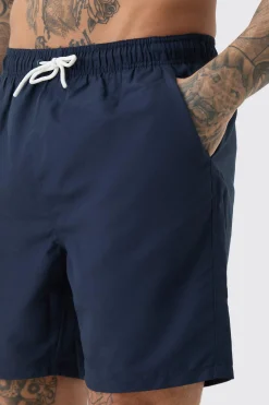 Tall Plain Mid Length Swim Short | BoohooMAN UK