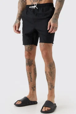Tall Plain Mid Length Swim Short | BoohooMAN UK