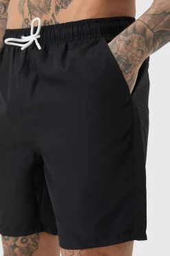 Tall Plain Mid Length Swim Short | BoohooMAN UK