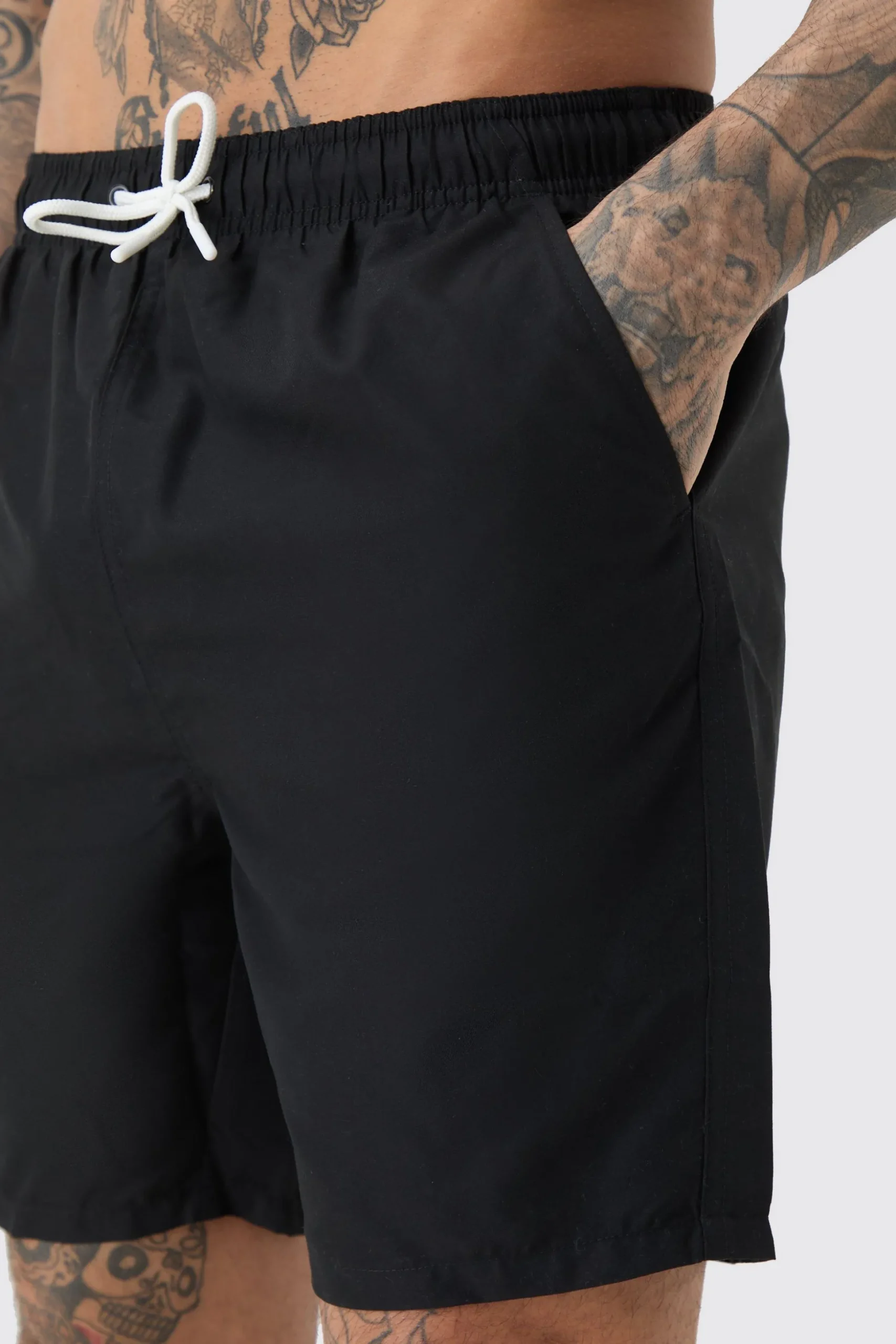 Tall Plain Mid Length Swim Short | BoohooMAN UK
