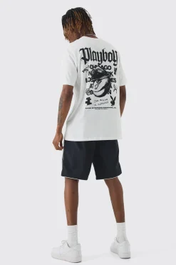 Tall Playboy Back Printed Licensed T-shirt In White | BoohooMAN UK