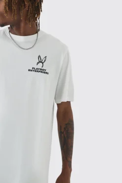 Tall Playboy Back Printed Licensed T-shirt In White | BoohooMAN UK