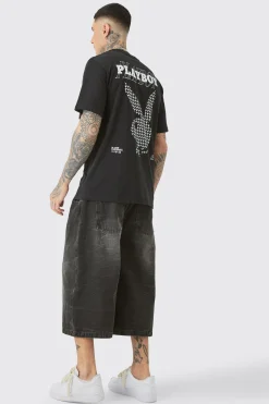 Tall Playboy License Check Print T-shirt In Black | BoohooMAN UK