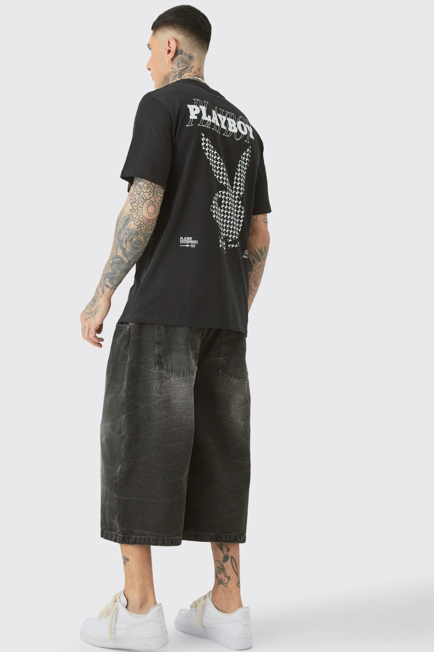 Tall Playboy License Check Print T-shirt In Black | BoohooMAN UK