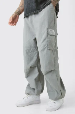 Tall Pleat Knee Branded Parachute Pants | BoohooMAN UK