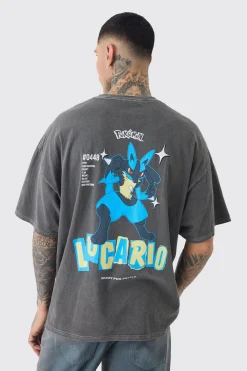 Tall Pokemon Lucario License T-shirt In Grey | BoohooMAN UK