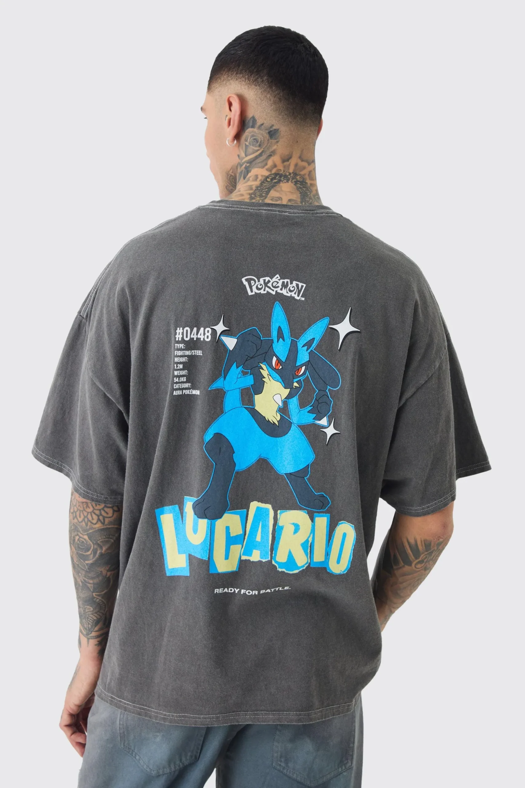 Tall Pokemon Lucario License T-shirt In Grey | BoohooMAN UK
