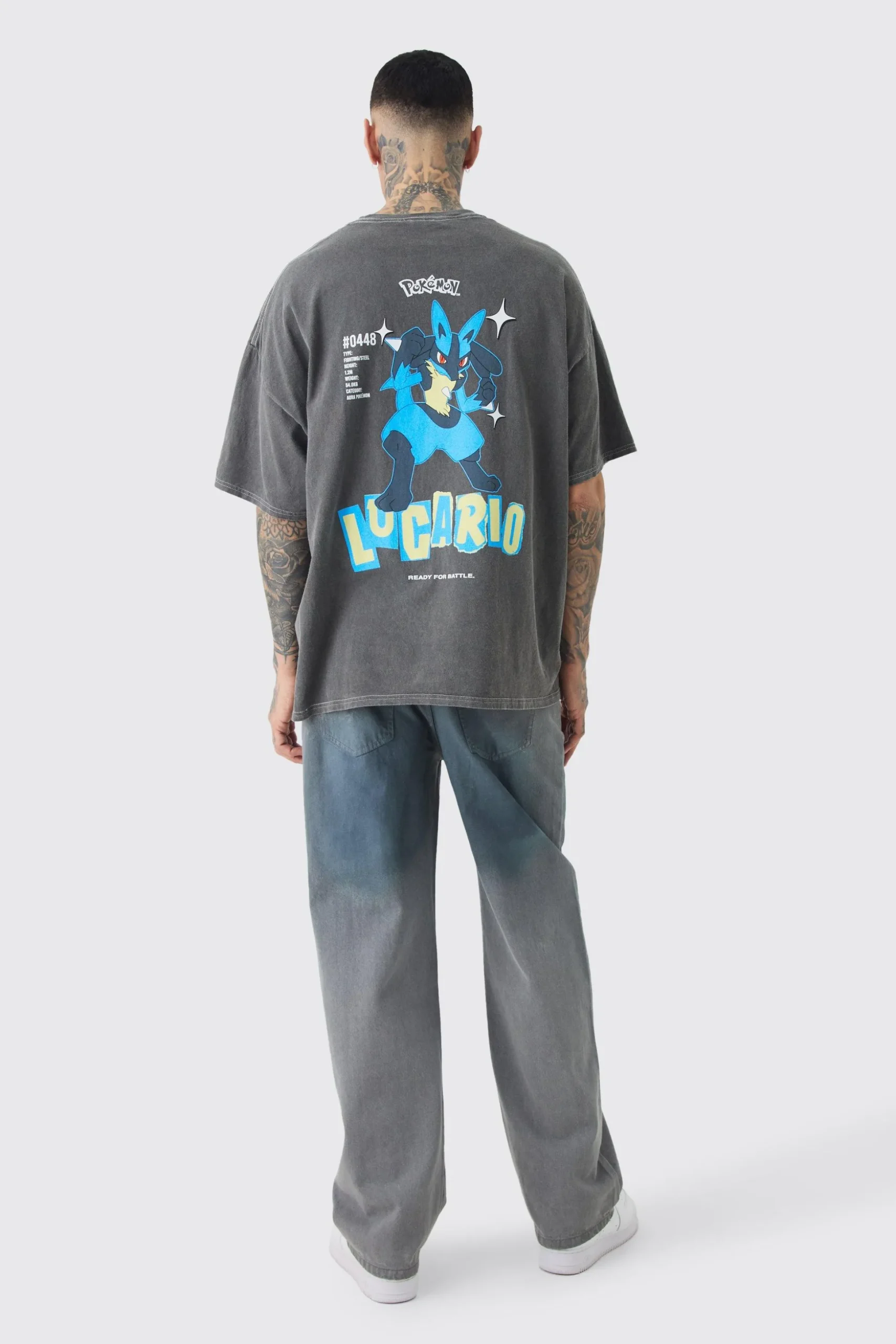 Tall Pokemon Lucario License T-shirt In Grey | BoohooMAN UK