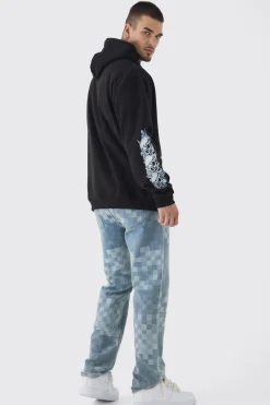 Tall Pour Homme Butterfly Print Oversized Hoodie In Black | BoohooMAN UK
