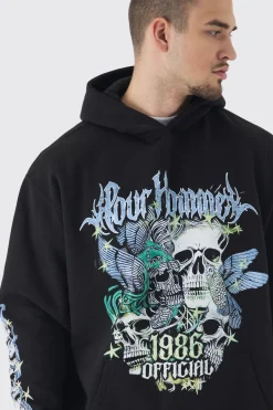 Tall Pour Homme Butterfly Print Oversized Hoodie In Black | BoohooMAN UK