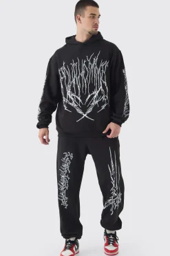 Tall Pour Homme Cross Oversized Tracksuit In Black | BoohooMAN UK