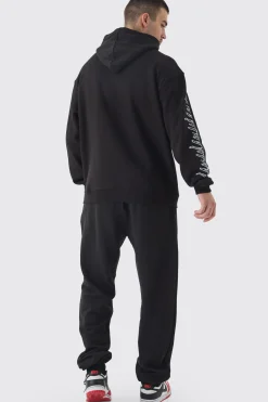 Tall Pour Homme Cross Oversized Tracksuit In Black | BoohooMAN UK
