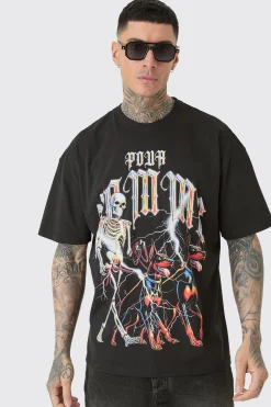 Tall Pour Homme Dog Skeleton T-shirt In Black | BoohooMAN UK