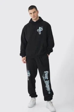 Tall Pour Homme Gothic Cross Tracksuit | BoohooMAN UK