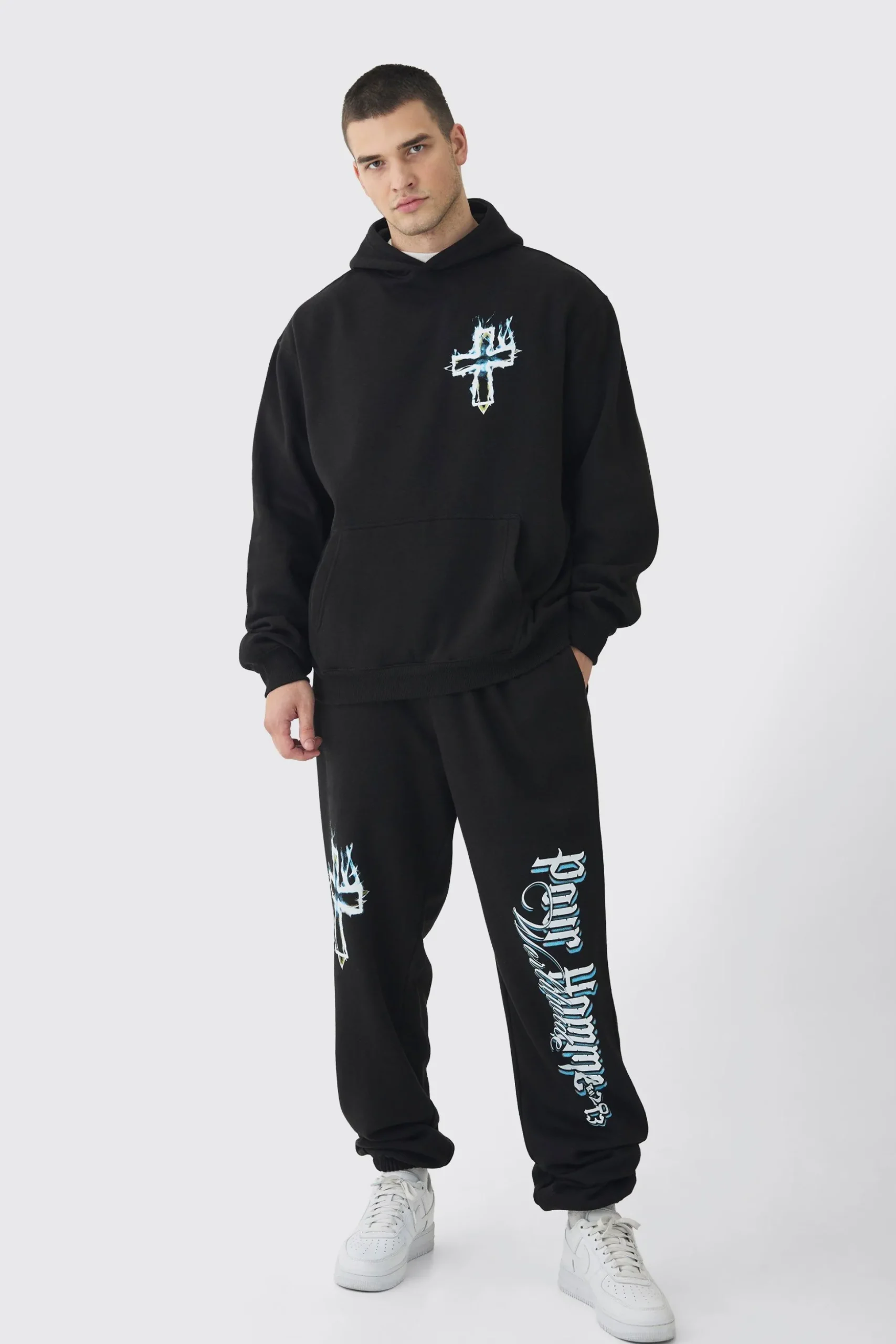 Tall Pour Homme Gothic Cross Tracksuit | BoohooMAN UK