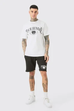 Tall Pour Homme Graphic T-shirt & Short Set | BoohooMAN UK