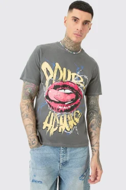 Tall Pour Homme Lips T-shirt In Acid Wash | BoohooMAN UK