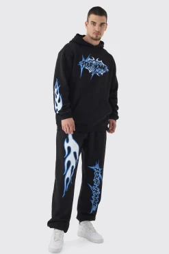 Tall Pour Homme Print Oversized Tracksuit In Black | BoohooMAN UK
