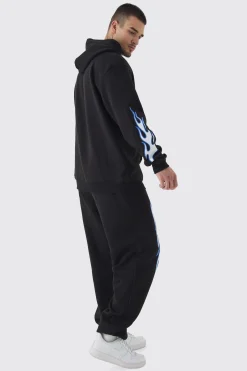 Tall Pour Homme Print Oversized Tracksuit In Black | BoohooMAN UK