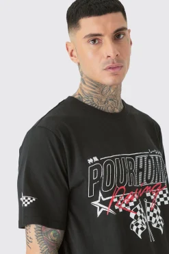 Tall Pour Homme Racing Print T-shirt | BoohooMAN UK