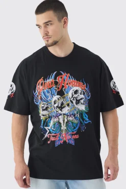 Tall Pour Homme Skull Print Oversized T-shirt In Black | BoohooMAN UK