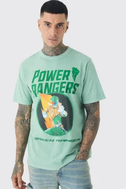 Tall Power Ranger License Print T-shirt In Green | BoohooMAN UK