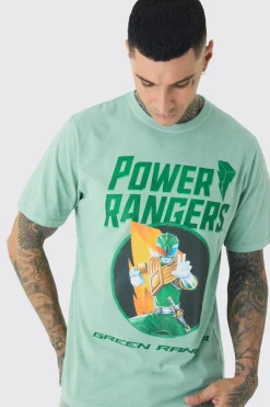 Tall Power Ranger License Print T-shirt In Green | BoohooMAN UK