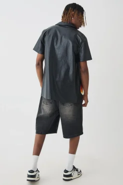 Tall PU Flame Embroidery Shirt | BoohooMAN UK