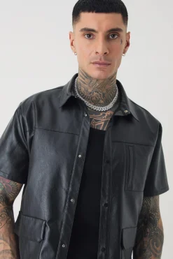 Tall PU Utility Pocket Shirt | BoohooMAN UK