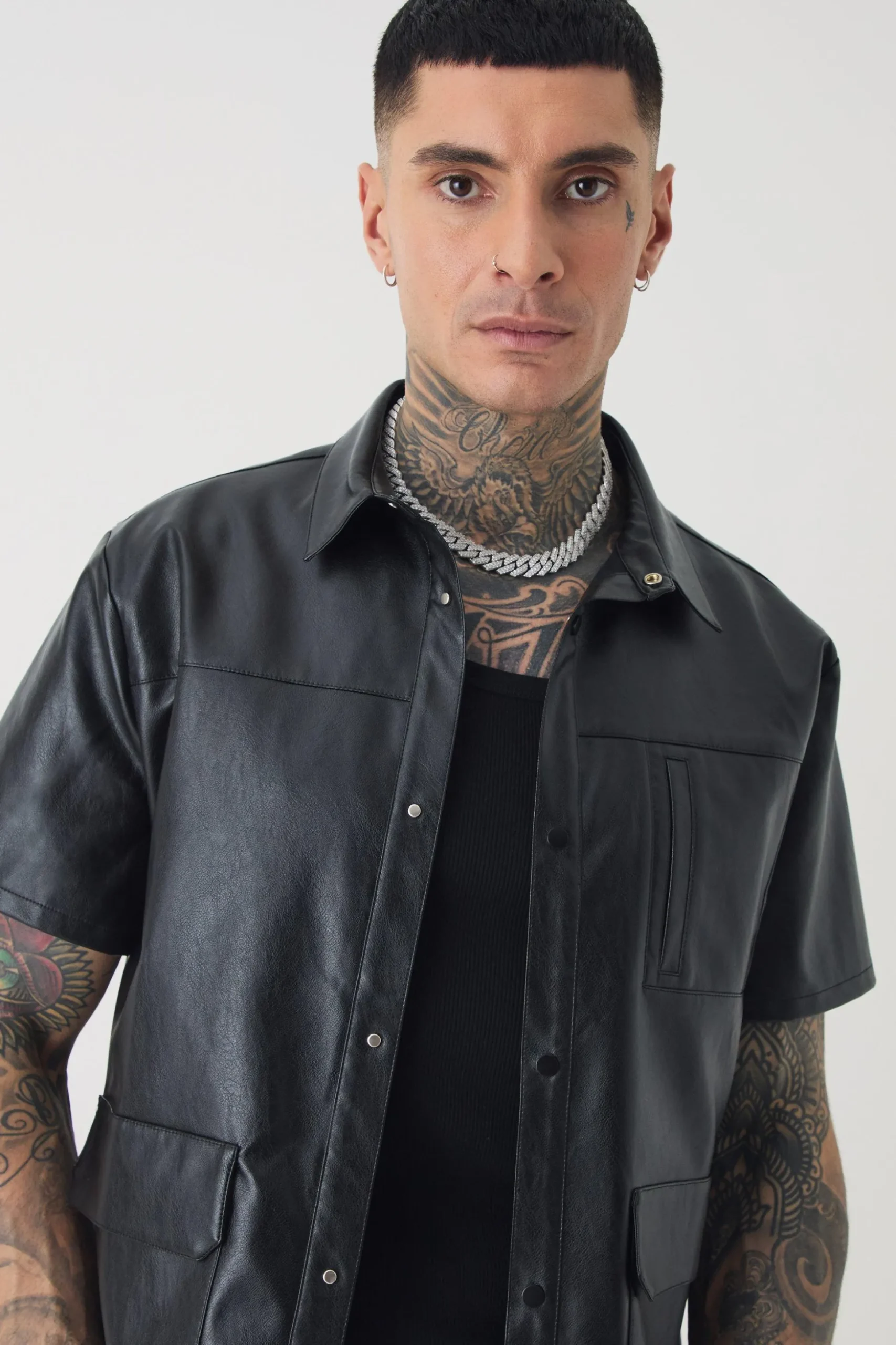Tall PU Utility Pocket Shirt | BoohooMAN UK