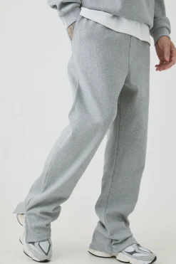 Tall Regular Fit Heavyweight Ribbed Split Hem Jogger | BoohooMAN UK