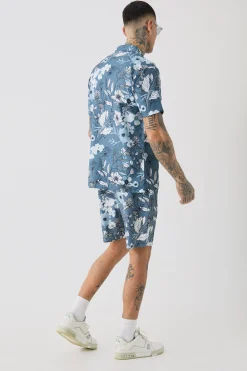 Tall Regular Floral Print Shirt & Swim Short Set | BoohooMAN UK