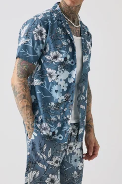 Tall Regular Floral Print Shirt & Swim Short Set | BoohooMAN UK