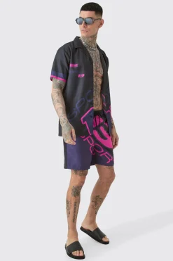 Tall Regular Moto Print Shirt & Swim Short Set | BoohooMAN UK