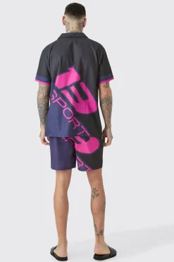 Tall Regular Moto Print Shirt & Swim Short Set | BoohooMAN UK