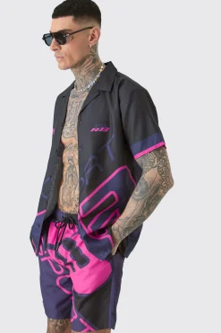 Tall Regular Moto Print Shirt & Swim Short Set | BoohooMAN UK