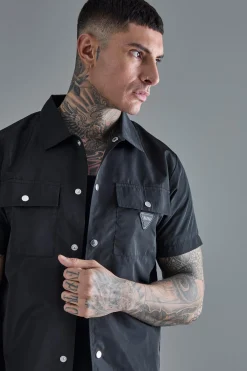 Tall Regular Patch Pocket Nylon Man Overshirt | BoohooMAN UK